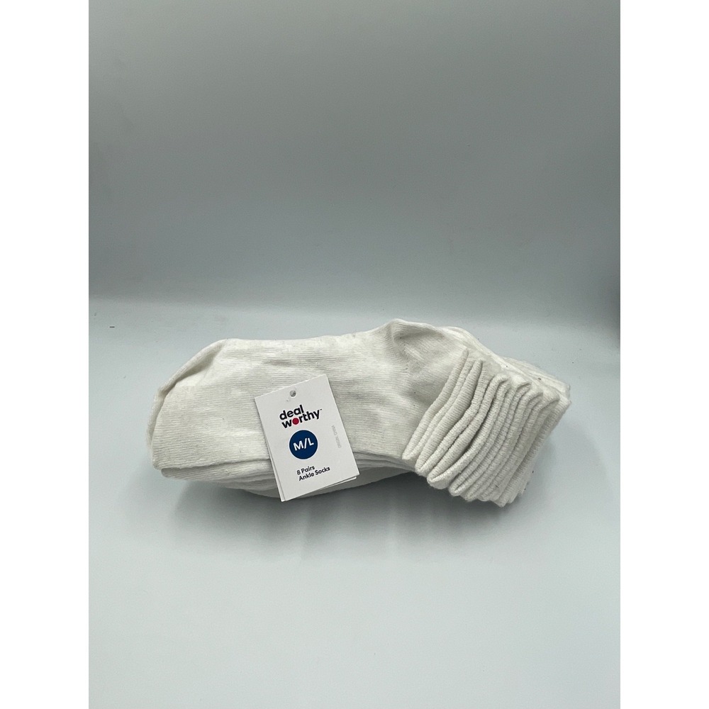 Dealworthy Ankle Socks Kids M/L White Stretch Lightweight Activewear 8-Pack NWT